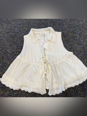 Crochet Knit Tie-Front Chemise in Cream
